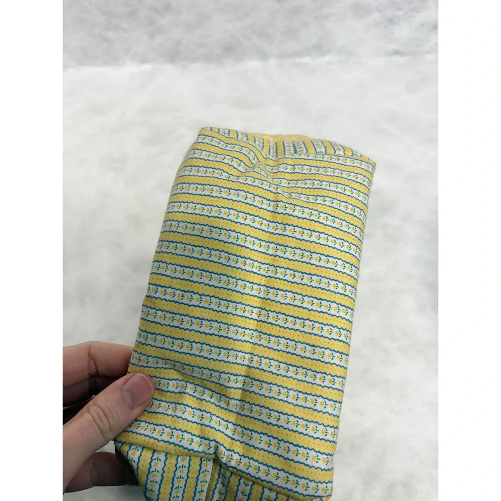 Vintage Quilted Patchwork Fabric Basket Yellow Blue Floral Gingham Storage Bin